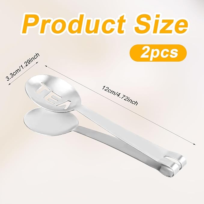 2pcs Tea Bag Squeezer, Stainless Steel Tea Spoon for Loose Tea Ice Sugar Cubes Tea Spoon Tea Strainers Tea Tongs Clip on Strainer Tea Accessories for Tea Drinkers