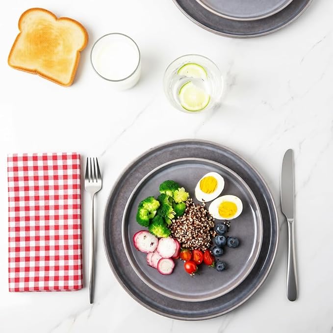 AmorArc Stoneware Dinnerware Sets,Round Reactive Glaze Ceramic Plates and Bowls Set,Highly Chip and Crack Resistant | Dishwasher & Microwave Safe Dishes,Service for 4 (12pc)