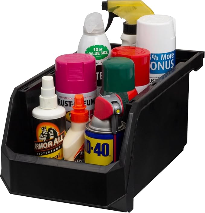 Plastic Containers for Organizing and Storage Bins for Closet, Kitchen, Office, Garage or Pantry Organization, Stackable Bins, Large (14.8" x 8" x 7"), 6-Pack, Black