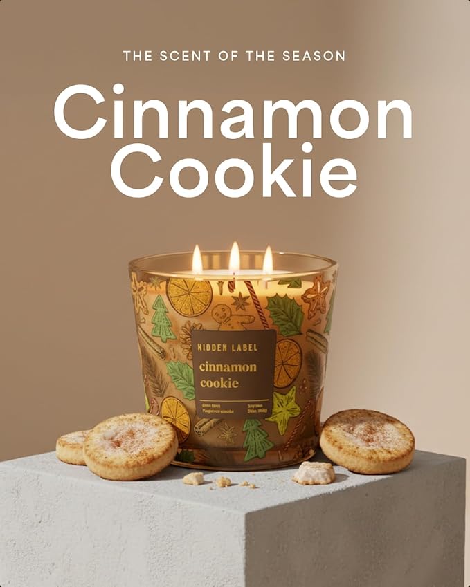 Cinnamon Cookie Scented Candle, 30oz Large 3 Wick Natural Soy Wax Holiday Candle, 100 Hours Long Lasting Clean Burn Winter Christmas Candle for Home, Luxury Home Décor & Gift for Women & Family