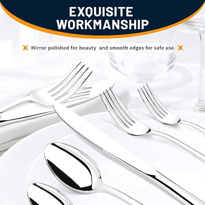 NICE KITCHEN Silverware Set, 40 Piece Stainless Steel Cutlery Sets for 8, Heavy Duty Flatware, Mirror Polished Forks Spoons and Knives Set, Reusable Utensils for Home Kitchen, Dishwasher Safe