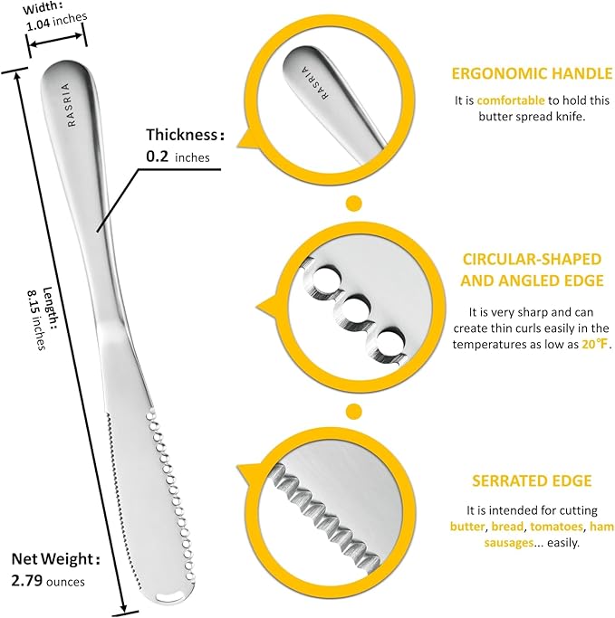 Butter Spreader Knife for Cold Butter above 20℉, Butter Slicer, Butter Curler, Butter Grater, Butter Blade (1 knife)