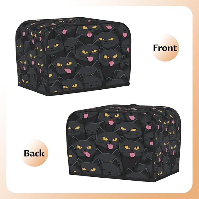 2 Slice Toaster Cover,Halloween Black Cat Eyes Small Kitchen Appliance Bread Machine Cover with Pockets,Dust & Fingerprint Protection