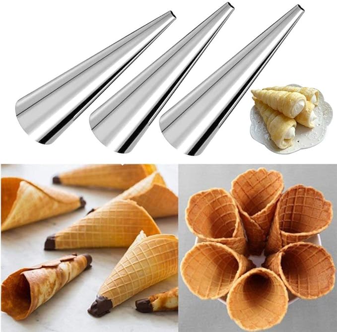 Large Size Cream Horn Molds - Pack of 20 Stainless Steel Ice Cream Mold Tubes
