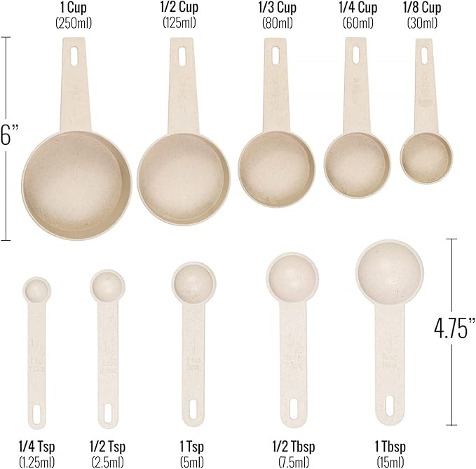 Beille 6pc Wheat Straw Kitchen Utensil Set Peeler Cutter Grater Spoons and Cups