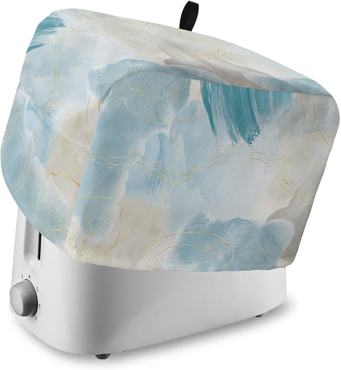Teal Ombre Marble Toaster Cover 2 Slice - Small Kitchen Appliance Protection With Loop, Yellow Modern Geometric Abstract Art Design for Bread Machine, Polyester Dust Cover