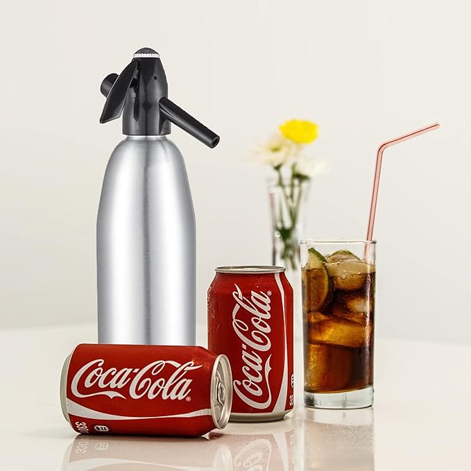 Soda Siphon, 1L Soda Maker Sparkling Water Maker Portable Soda Maker, Aluminium Carbonated Water Machine for Home Bar Making Cocktails DIY Sparkling Drinks, Use 8 gram CO2 Cartridges (Not Included)