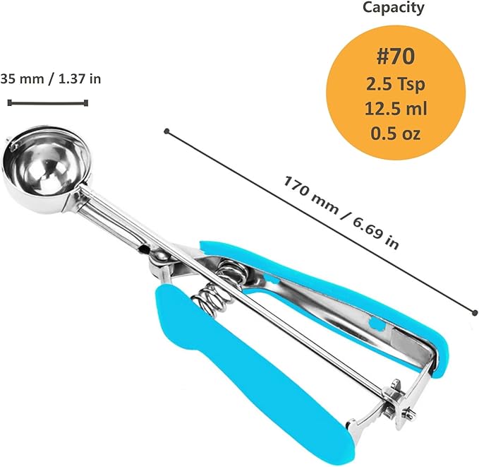 Cookie Scoop, Ice Cream Scoop, 0.8Tbsp/2.5tsp/12.5ml/0.5oz Cookie Scoops for Baking, 18/8 Stainless Steel Cookie Scooper for Baking, Cookie Dough Scoop, Ice Cream Scooper with Trigger Release (Blue)