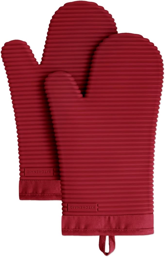 KITCHENAID Ribbed Soft Silicone Oven Mitt 2-Pack Set, 7.5"x13", Smoked Paprika