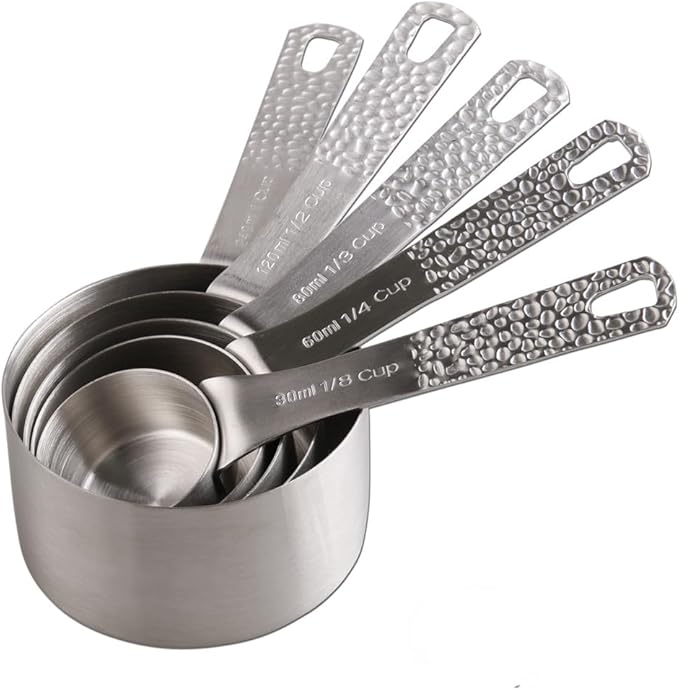 18/8 Stainless Steel Measuring Cups and Spoons set 14 for Baking & Kitchen, 5 Metric & US Measuring Cups and 6 Measuring Spoons,1 Leveler and 2 Rings for Dry & Liquid