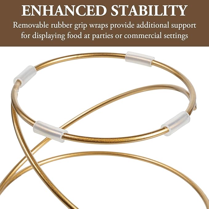 MyGift Modern Gold Tone Metal Wire Spiral Pizza Pan Pedestals, Tabletop Serving Platter Riser Stands, Food Dish Rests or Dessert Tray Display Racks, Set of 4