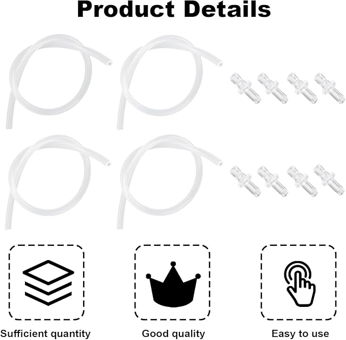 4pcs Milk Tubes Hoses with 8pcs Connectors, 14.96in/38cm Silicone Milk Tube Hoses Replacement Pipe BPA-Free Replacement Part Accessories for Jura HP3 Coffee Machines E6/E8/Z10