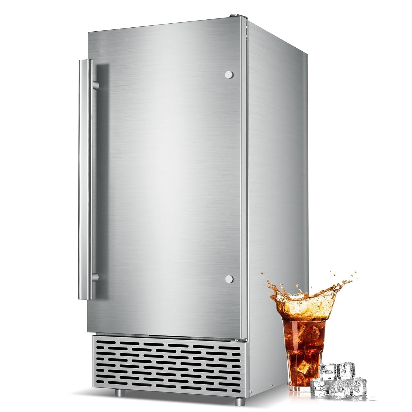 Under Counter Ice Maker Machine - 120 LBS/Day, Built in/Freestanding Placed, Auto-Cleaning,Reversible Door, Built 25LBS Ice Storage, Stainless Steel Ice Machine for Home & Commerial Outdoor Use