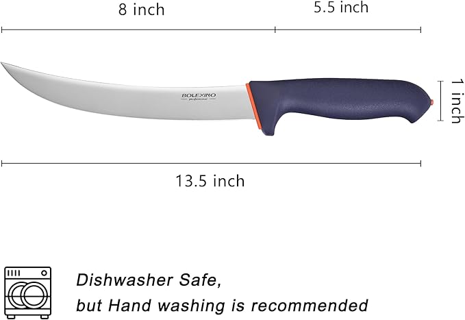 8 Inch Curved Breaking Knife for Meat Cutting - Non-Slip Softgrip Handle with Ultra Sharp Blade, Multi-Purpose Butcher Knife for Steak, Ribs, X50CrMoV15 Stainless Steel