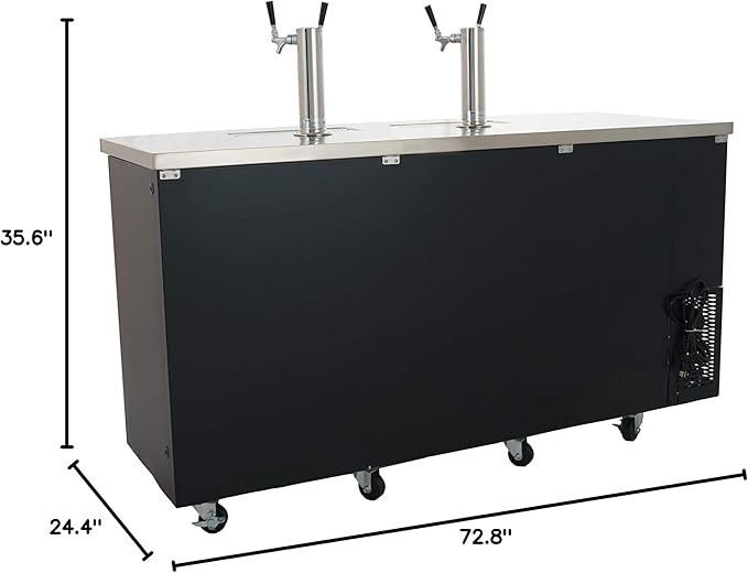 PEAKCOLD 3 Door, 4 Tap Commercial Beer Dispenser - Double Tower Keg Cooler - Kegerator; 72" W