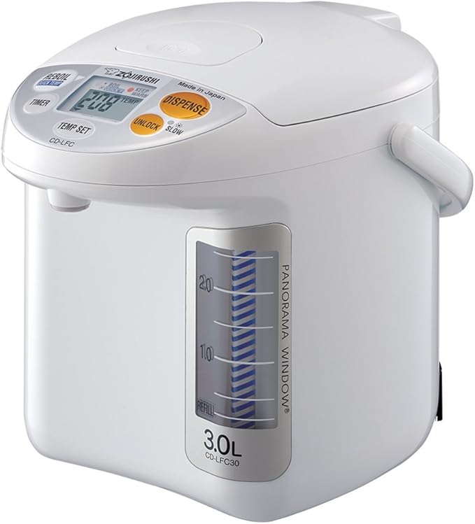 Zojirushi CD-LFC30 Panorama Window Micom Water Boiler and Warmer, 101 oz/3.0 L, White & NS-ZCC10 Neuro Fuzzy Rice Cooker, 5.5-Cup, White