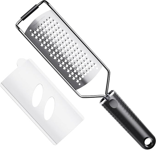 Coarse Grater for Cheese & Vegetables - Non-Slip Grip | Dishwasher Safe Stainless Steel (Black)