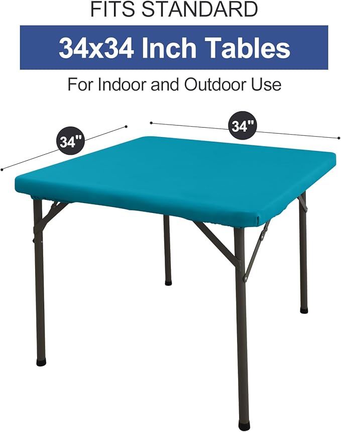 homing Square Table Cloth Cover, Waterproof Polyester Elastic Fitted Tablecloth, Washable Table Protector for Picnic, Camping, Outdoor (Teal, 34" x 34")
