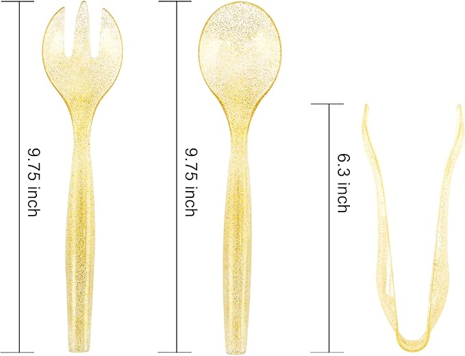 Supernal 72 pcs Plastic Serving Utensils, Gold Plastic Silverware, 24 Serving Spoons 10",24 Serving Forks 10",24 Tongs 6.3", Perfect for Birthday,Party,Wedding