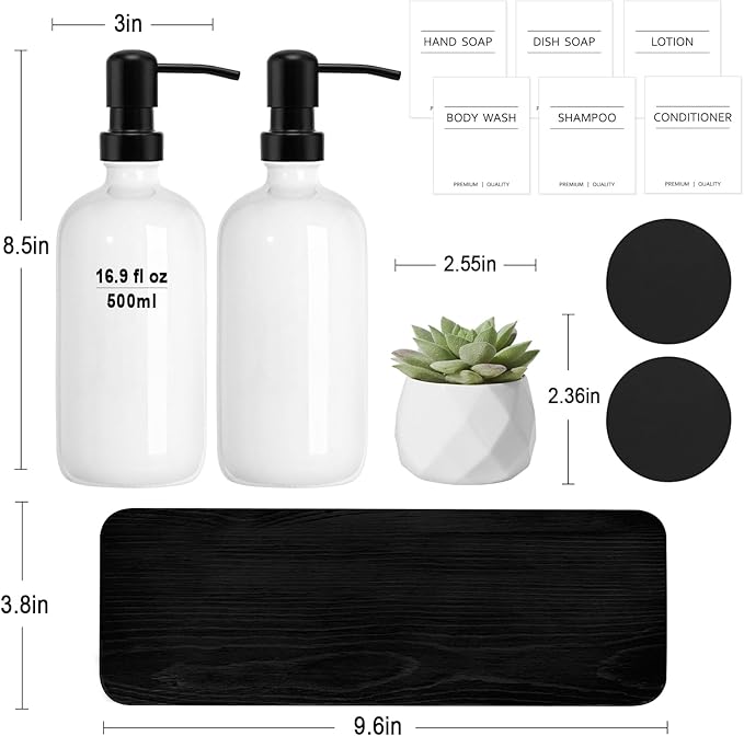 KASUNTING Hand Soap Dispenser for Kitchen, White Soap Dispensers with Stainless Steel Pump, Bathroom Soap Dispenser Set with Wood Riser Tray, Kitchen Dish Soap Dispensers Bathroom Decor(White)