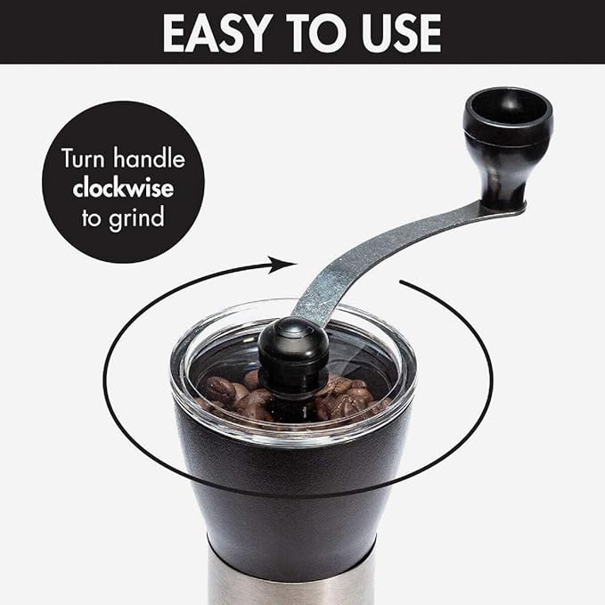Primula Manual Adjustable Burr Coffee Grinder - Ceramic Mill & Brushed Stainless Steel Body - Whole Bean for French Press, Cold Brew, Espresso, Camping, And More
