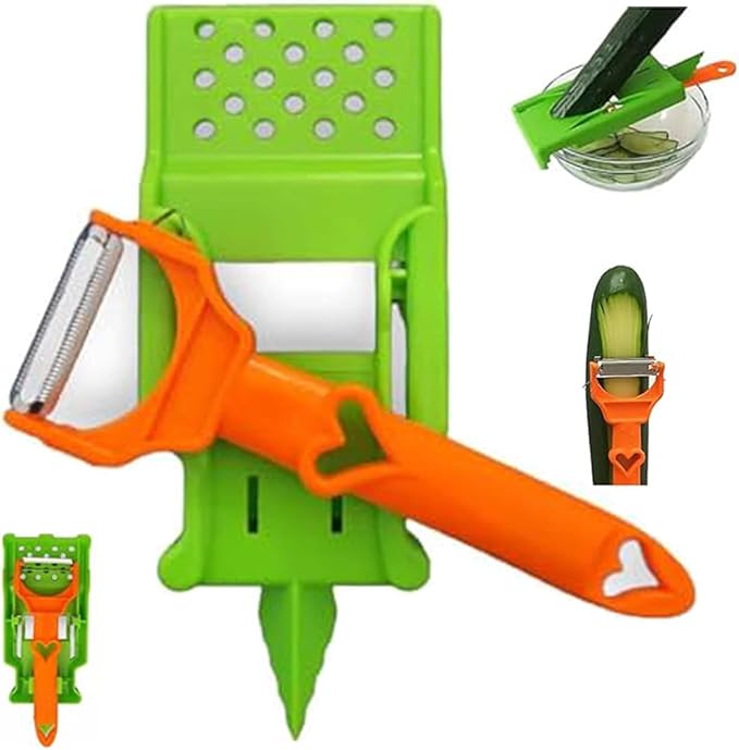 Pelador Multifuncional 2-en-1, Stainless Steel Vegetable Peeler Slicer with Grater and Spiralizer, for All Fruits and Vegetables (1Pcs)