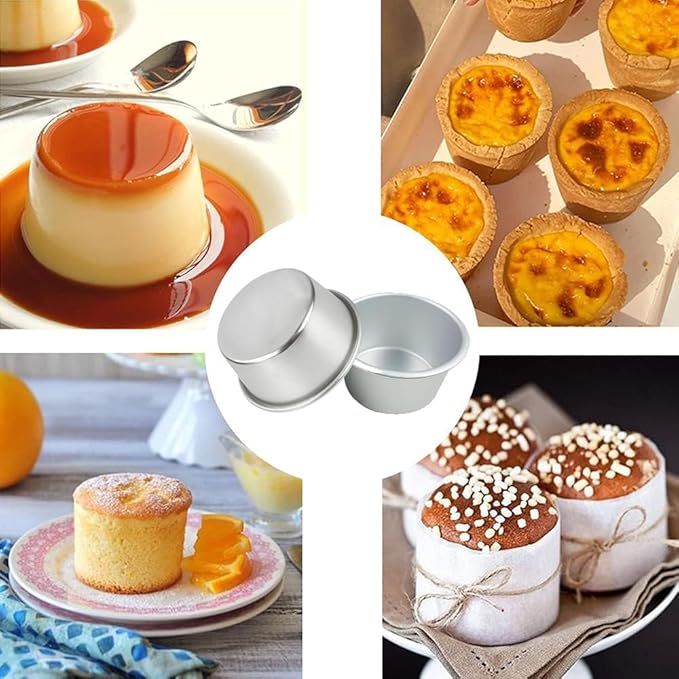 6 Packs Popover Pan， Large Individual Muffin Mold, Aluminium Pudding Cup, Chocolate Molten Mould, Raspberry Souffle Baking Maker, Brownie Tumbler -for Pie, Egg Tart, Cake (Size 3.4"x 2")
