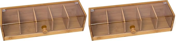 Lipper International 8187 Bamboo Wood and Acrylic Tea Box with 5 Sections, 14" x 5" x 3-3/4" (Pack of 2)