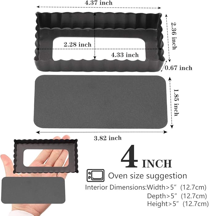 Mini Tart Pan Set of 6 Rectangular Non-Stick 4 Inch Quiche Pan Loose Removable Bottom Tart Pan for Pies, Quiche Bakeware, Cheese Cakes, Desserts