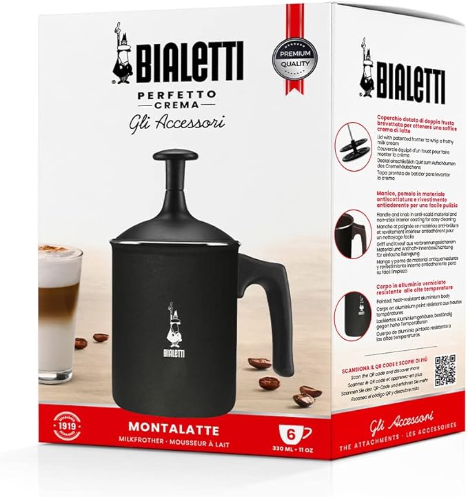 Bialetti 00AGR395 Tutto Crema Milk Frother, Black