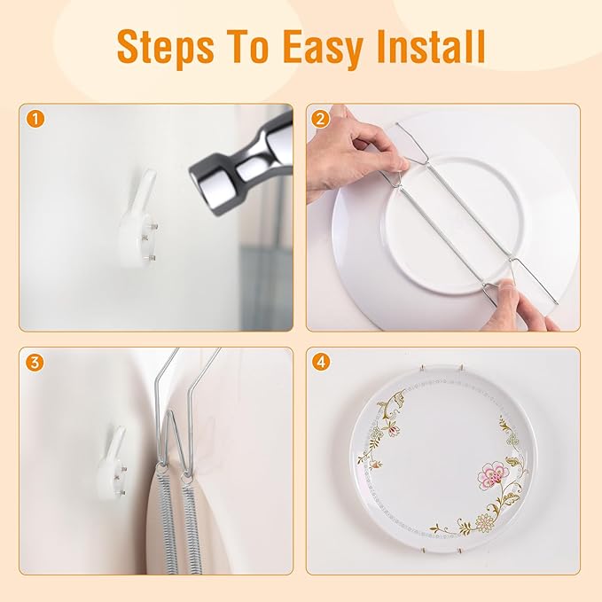Plate Hangers for The Wall, Suitable for 4-5 inch Decorative Plate, Stainless Steel Wire Plate Holder with Wall Hooks and Rubber tip Protectors, Plate Hangers for Displaying Plates, Platter, Silver