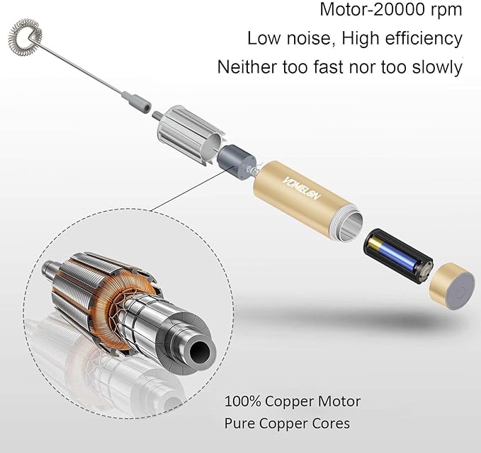 Electric Milk Frother Handheld,Travel Coffee Drink Mixer Batteries Included, 304 Stainless Steel Whisk for latte Cappuccino,Bulletproof Coffee Hot Chocolate,Egg-Beige