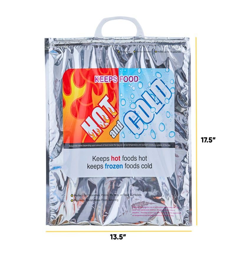 Superio Hot and Cold Insulated Bags for Food Delivery, Grocery Shopping Bags, Food Storage for Hot and Frozen Food for Travel, Disposable Cooler Bag, Reinforced Thermal Lunch Bag (10, 13.5"x17.5")