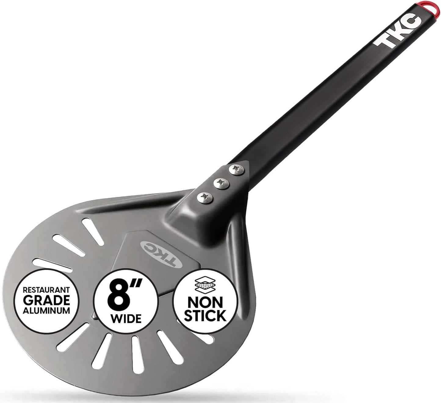 TKC 12", 8" Perforated Pizza Peels - Professional Aluminum Pizza Turning peel - Long Handle Metal Pizza Spatula for Indoor and Outdoor - Lightweight Non-Stick Pizza Turner - Pizza Oven Accessories