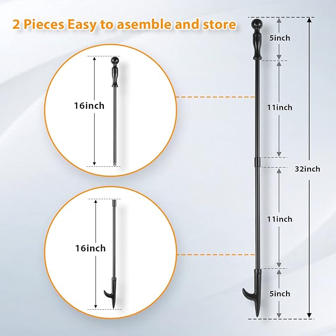 FEED GARDEN 32 Inch Fireplace Poker and 26 Inch Fireplace Tongs Set for Fire Pit Fireplace Tools Accessories Log Grabber Set For Camping Wood Stove Patio Campfire Picnic Indoor Outdoor