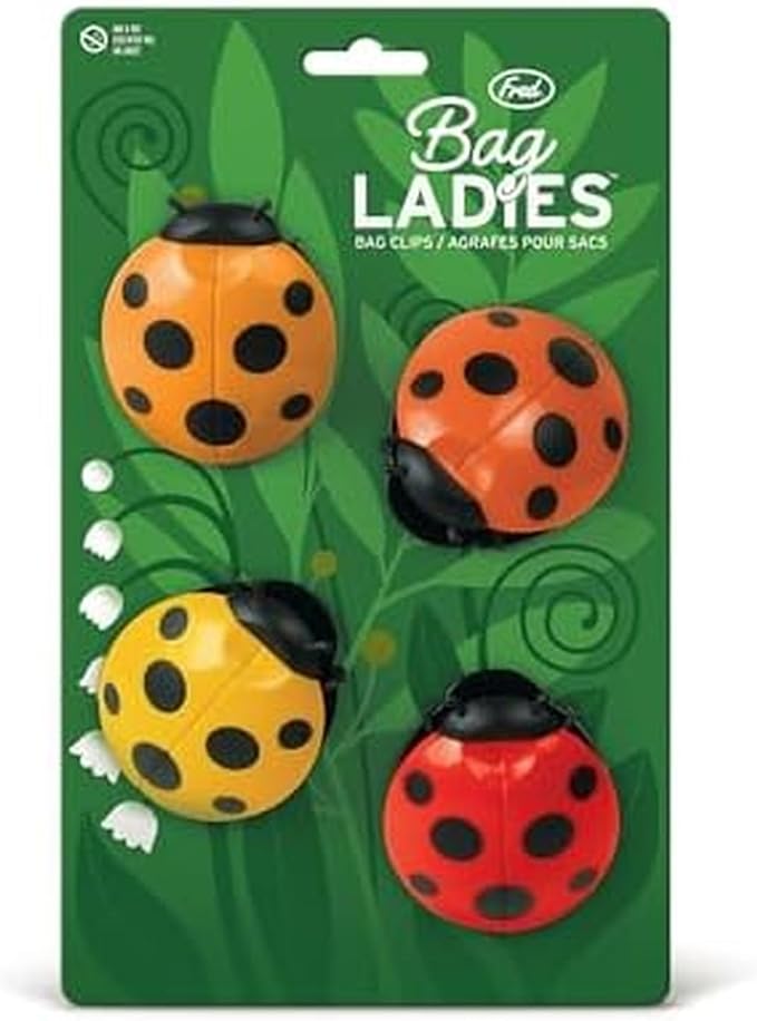 Genuine Fred BAG LADIES, Ladybug Bag Clips, Set of 4, Cute and Durable Food Storage Clips, Keeps Food Fresh, Fun Kitchen Accessories and Great Gift for Ladybug Lovers