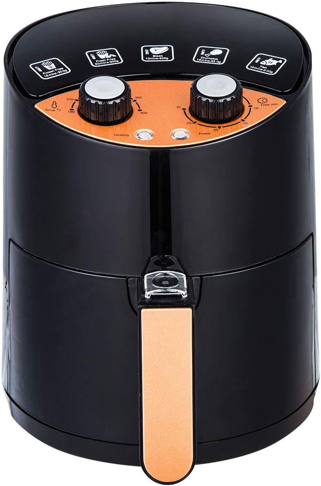 Copper Chef 2 QT Air Fryer - Turbo Cyclonic Airfryer With Rapid Air Technology For Less Oil-Less Cooking. Includes Recipe Book (Black)