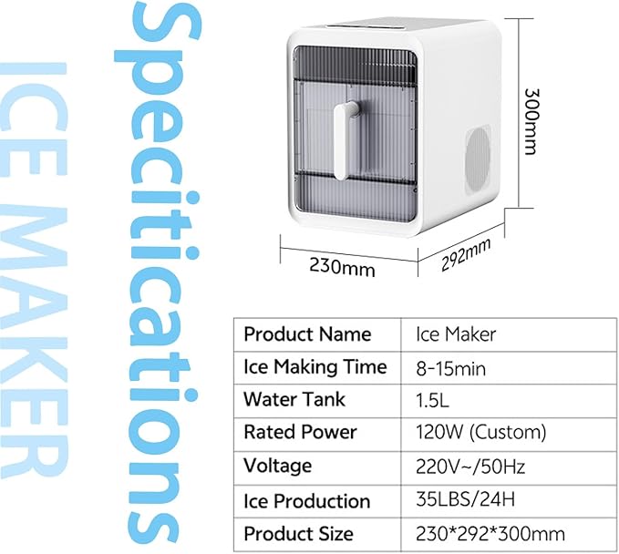 Clear Ice Maker, Makes 12 Ice Cubes in 10 Mins, Portable Self-Cleaning Countertop Ice Maker, Suitable for Whiskey, Vodka, Cocktails, Beer, Juice, Drinks and More
