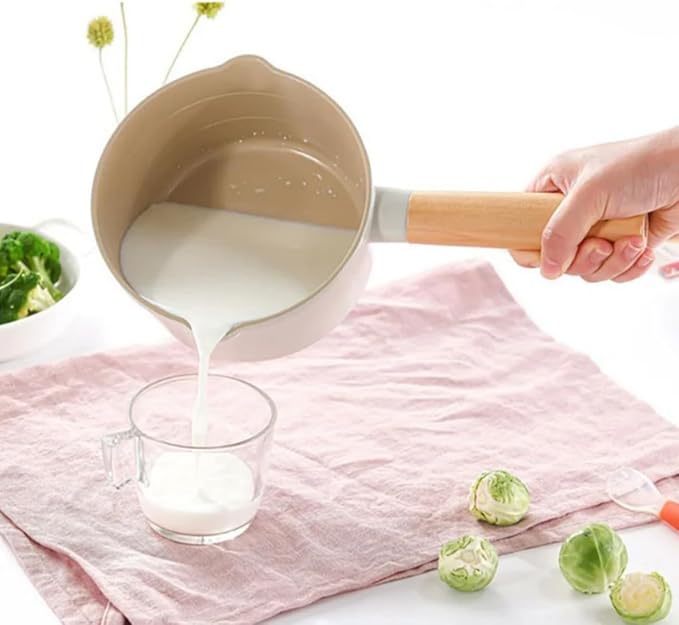 NEOFLAM FIKA 1.5QT Milk Pan with 2 Pour Spouts, Butter Warmer, Milk Boiling, Melting Pot for Stovetops and Induction, Wood Handle, Made in Korea (6" / 16cm)