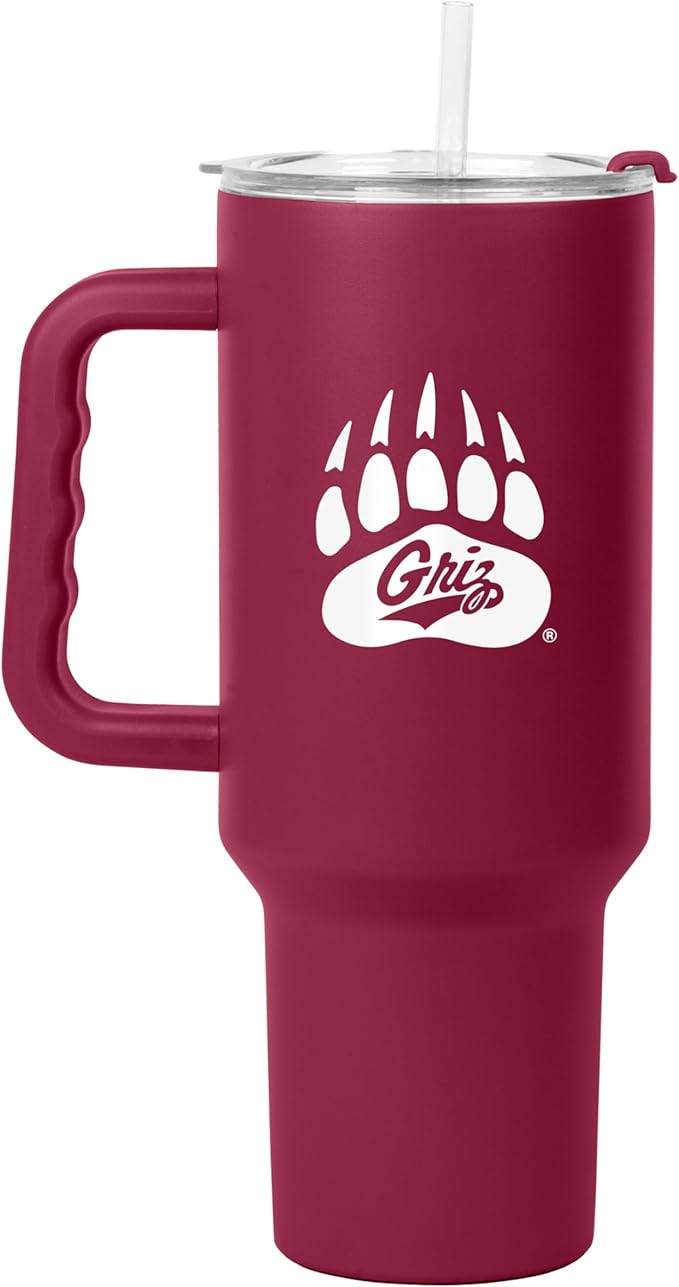 Logo Brands NCAA 40 oz Tumbler with Handle -Stainless Steel Insulated Travel Tumbler with Straw Lid – Powder Coated, Leak-Resistant, Keeps Drinks Hot/Cold – Great for Tailgating, or Everyday Use