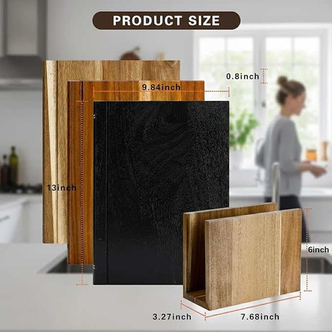Wood Cutting Board Book Set with Stand for Kitchen, Book Style Wooden Cutting Board, 3-Piece Acacia Wood Chopping Boards Gift Set That Looks Like Books for Meal Prep, Cheese, Bread & Meat