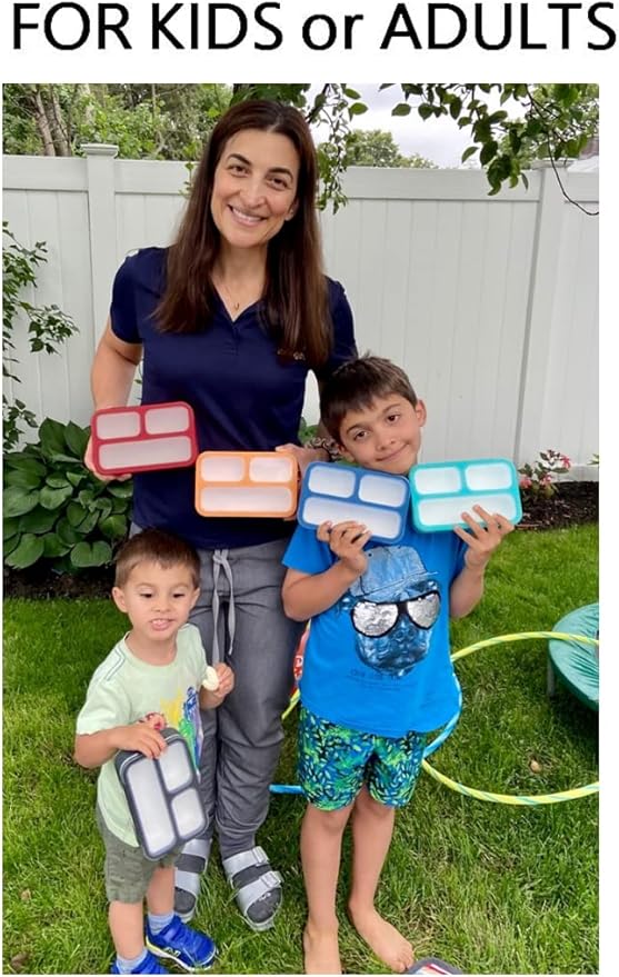 Small Snack Containers for Kids Toddlers - 3 Compartments (Set of 2) - Leak-Proof Boxes with Lids - BPA-Free Plastic Mini Bento Lunch Box - Ideal for School & Daycare, Holds 2 Cups (Red + Navy Blue)