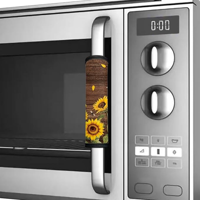 Refrigerator Door Handle Covers Pack of 6, Antiskid for Fridge Oven Dishwasher Keep Kitchen Appliance Clean from Smudges, Food Stains for Home Kitchen Decor, Sunflower Brown Wood Grain