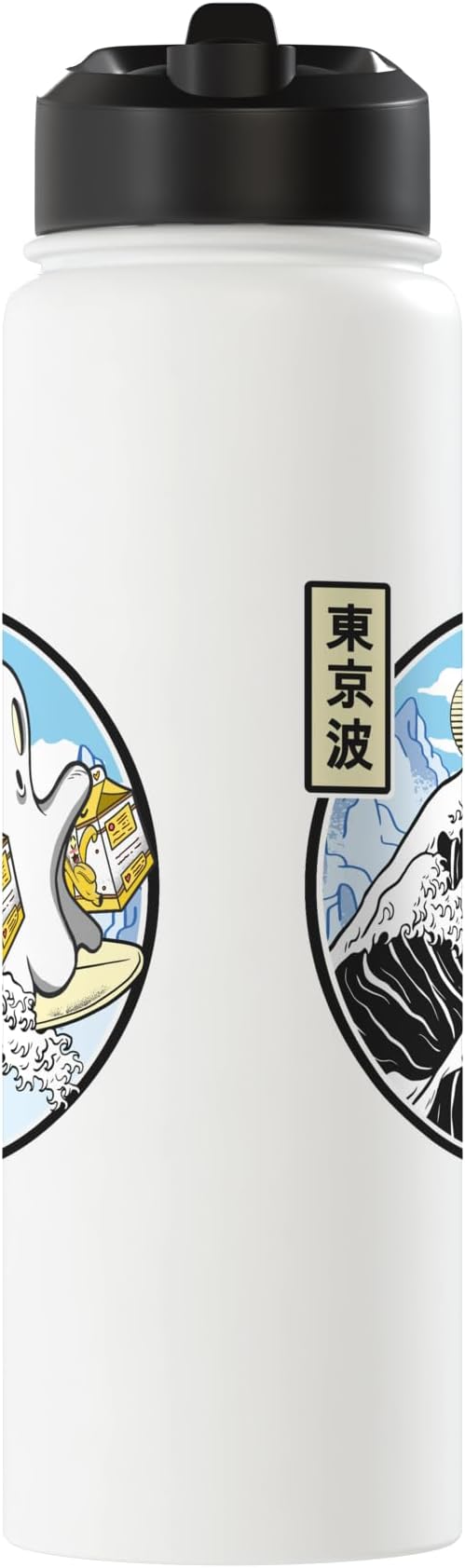 Surfing Ghost Banana Milk Cartons Kanagawa Wave Kawaii Anime Stainless Steel Insulated Water Bottle