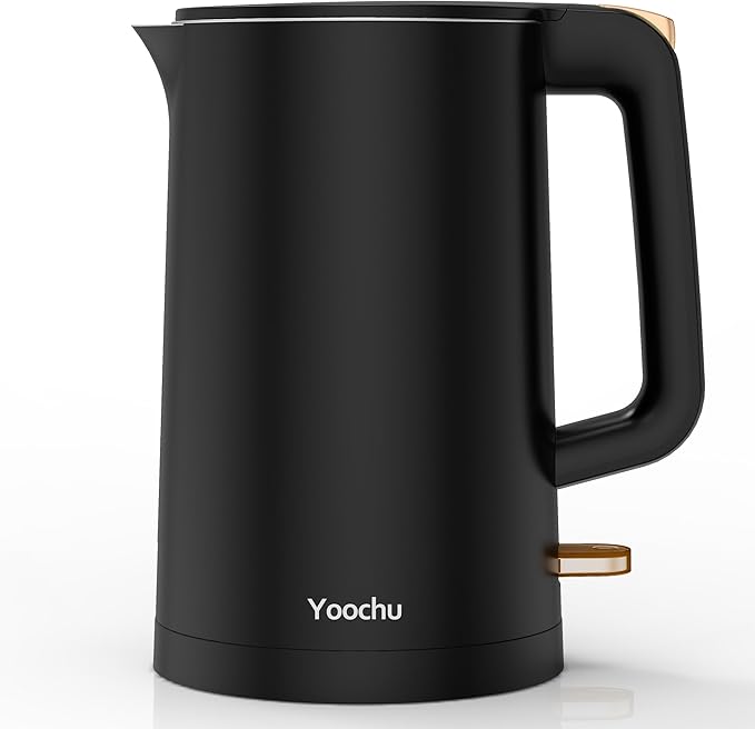 Electric Kettle, Double Wall 1.7L Stainless Steel Cool Touch, Water Boiler & Heater, 1500W Hot Tea Pot, Boil Dry Protection & Cordless Base, BPA-Free, Black Gold