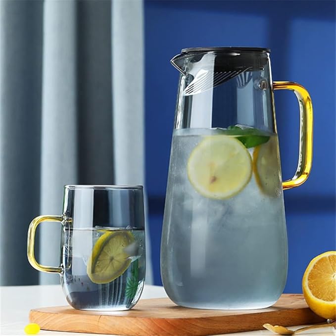 GLigeT Iced Tea Pitcher Thickened Heat-Resistant Glass Water Pitcher Large-Capacity Household Kitchen Drinkware Carafe Milk Coffee Tea Pot 1600ml Water Jug