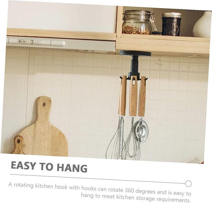 NUOBESTY 3pcs Kitchen Utensil Hooks Set Nail-Free Plastic Rotating Hanging Organizer for Kitchen Cabinet Storage