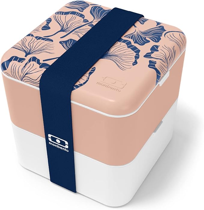 monbento - Large Bento Lunch Box MB Square Ginkgo with 2 Compartments - 57 oz - Leakproof Lunch Box for Work/Picnic/Meal Prep - BPA Free - Microwave & Dishwasher Safe - Pink & Blue