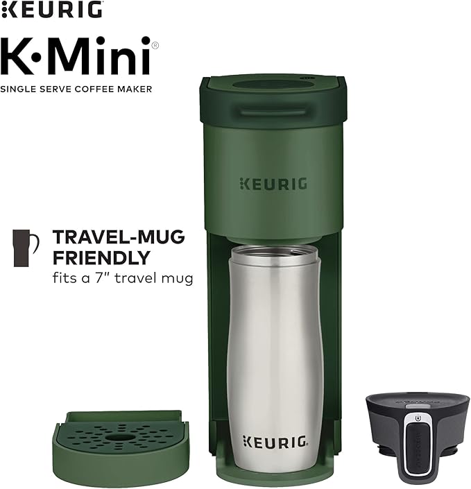 Keurig K-Mini Single Serve Coffee Maker with 6-12Oz Cup Sizes, Quick Brewing, and Removable Drip Tray (Evergreen, Renewed)