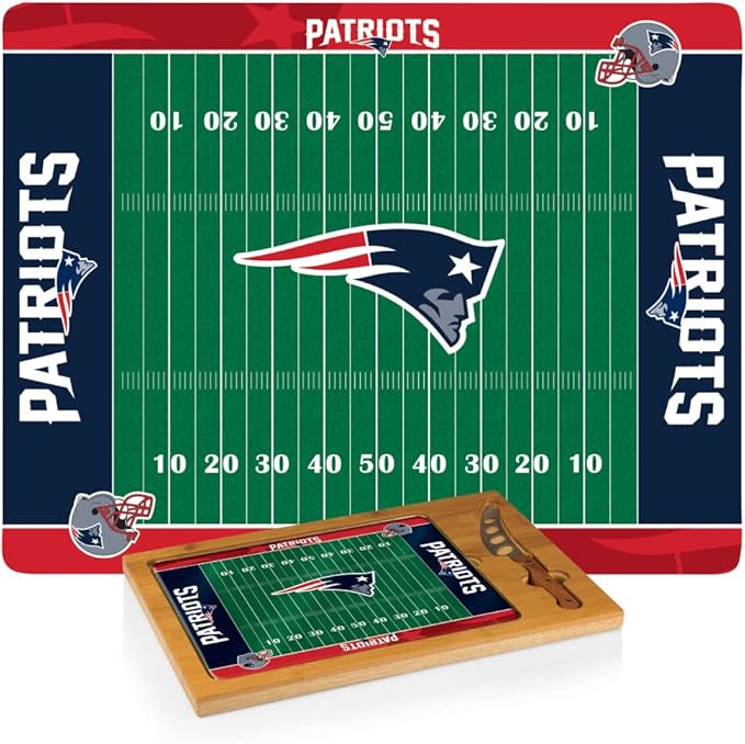 PICNIC TIME NFL Football Field Icon Glass Top Cutting Board & Knife Set, (Parawood & Bamboo)
